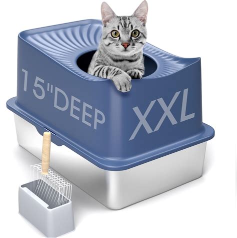 stainless steel top entry litter box|deep stainless steel litter box.